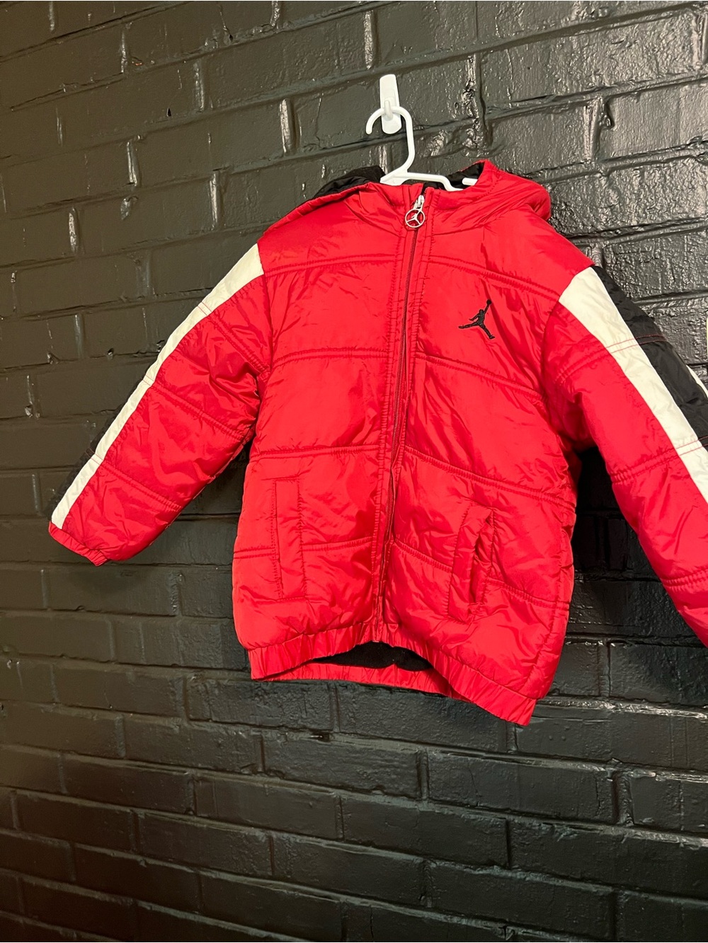 Jordan Red Puffer Jacket with White Sleeve Accents